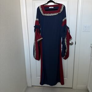 Blue Red Laced Trim Gothic Medieval Renaissance Costume Dress Cosplay Sz XL